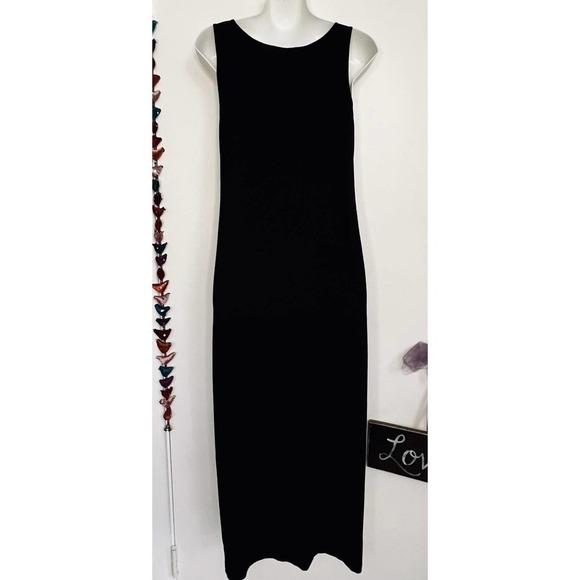 EILEEN FISHER BLACK VISCOSE KNIT SHEATH MIDI DRESS SIZE XS - Picture 8 of 10